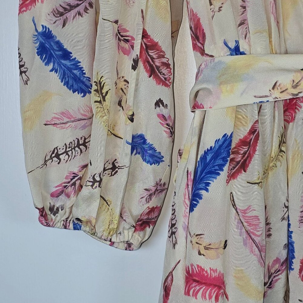 Nathalie Lete Paris Galah Feather 100% Silk Midi A-Line Dress, Sz 8 - Picture 4 of 9